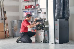 Technician repairing a heater